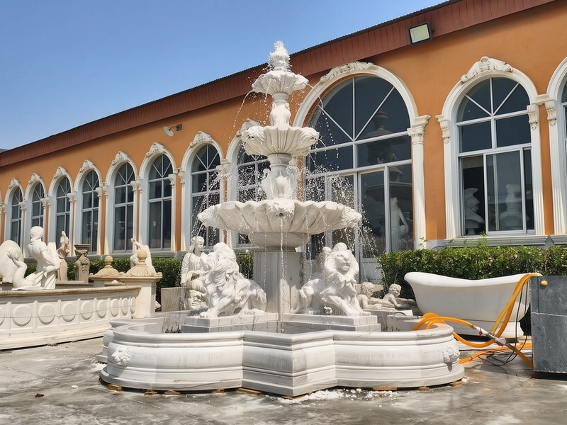 Hand carved marble fountain details