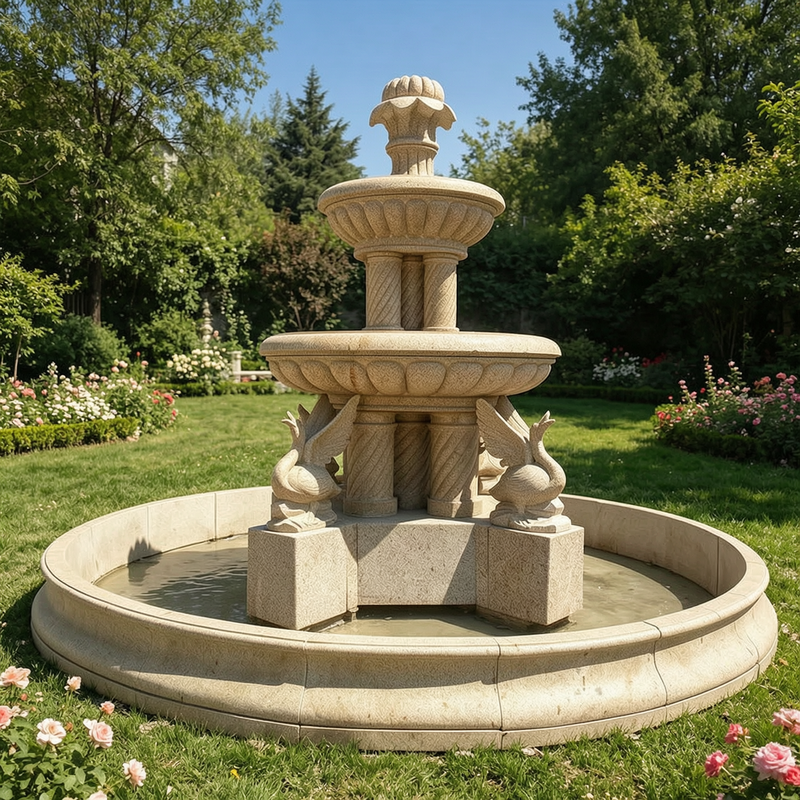 Beige Marble Swan Water Fountain