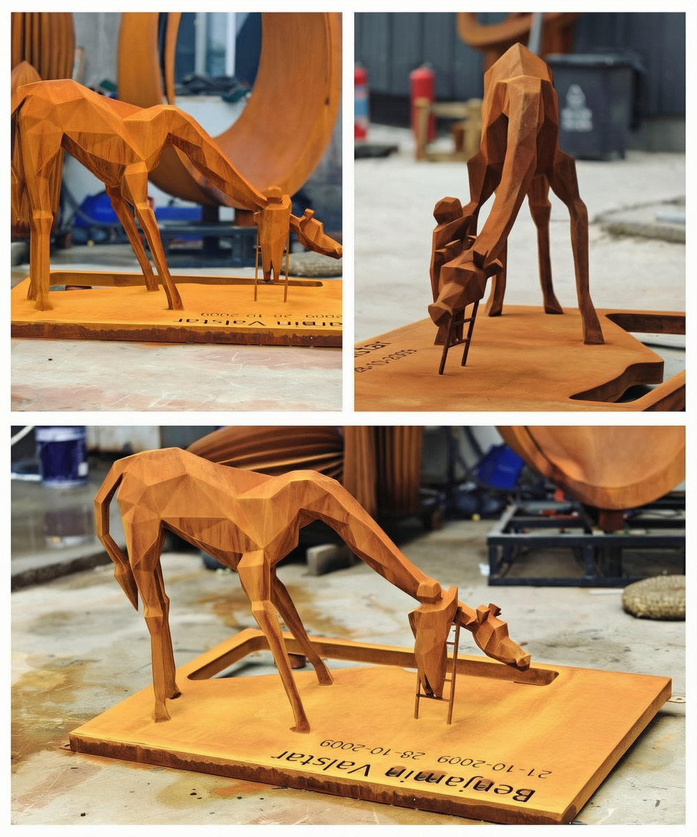 custom-made corten steel giraffe sculpture project
