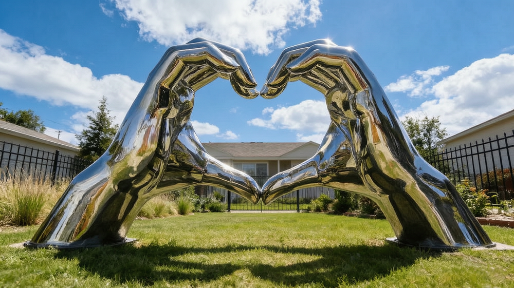 mirror polished stainless steel hand sculpture