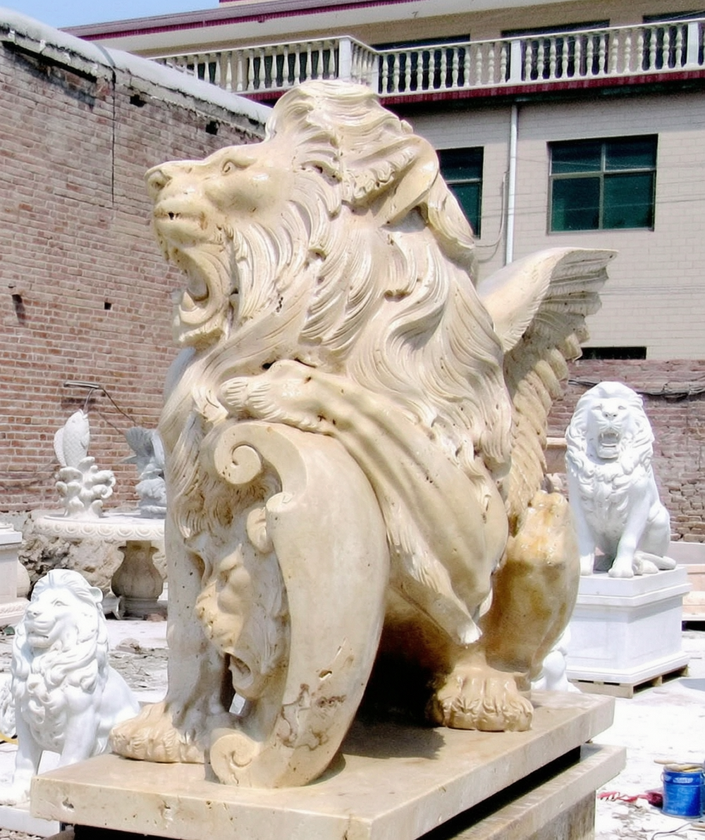 Luxury Travertine Lion Statue with Shield
