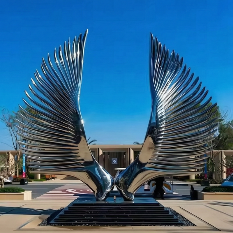 modern metal wings sculpture for outdoor decor