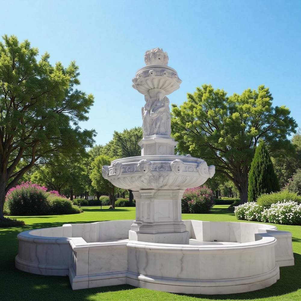 Outdoor Marble Fountain with12 Astrological Sign Heads MFO-041