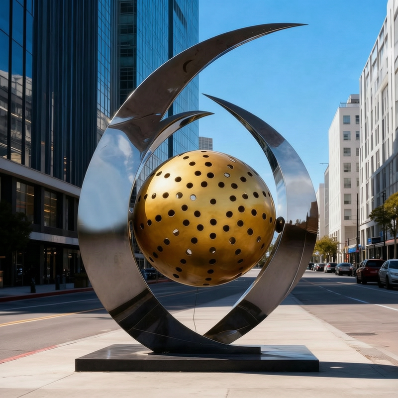 abstracct sculpture with ball