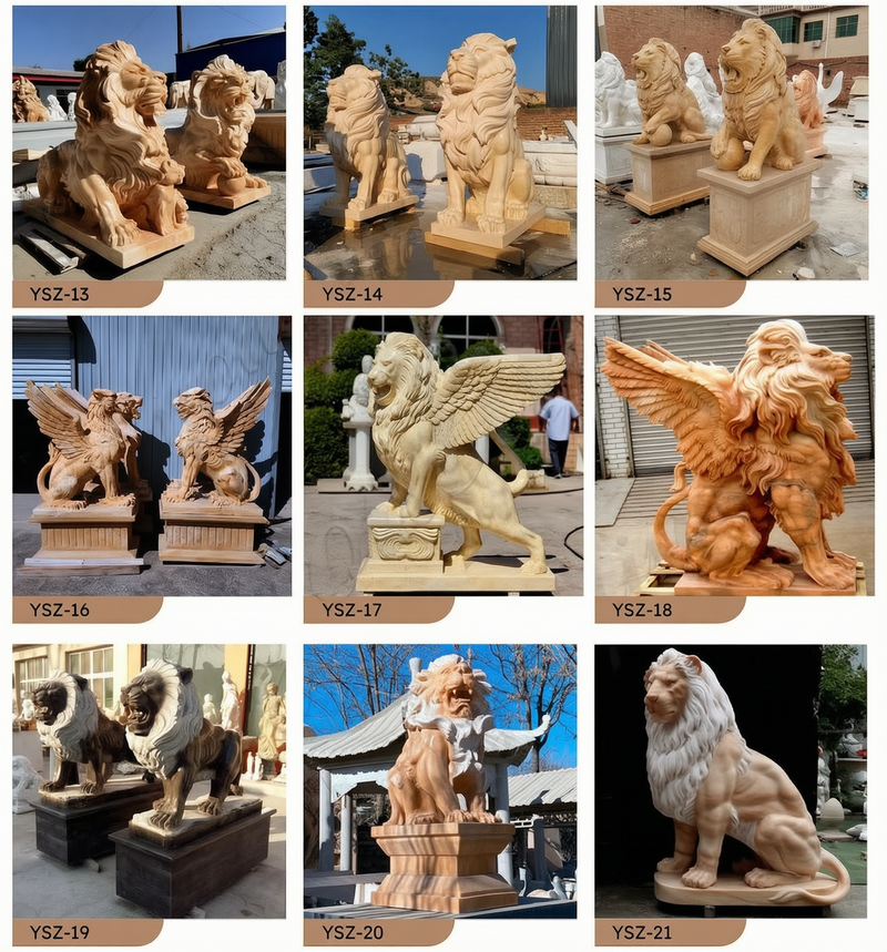 More Marble Winged Lion Statues