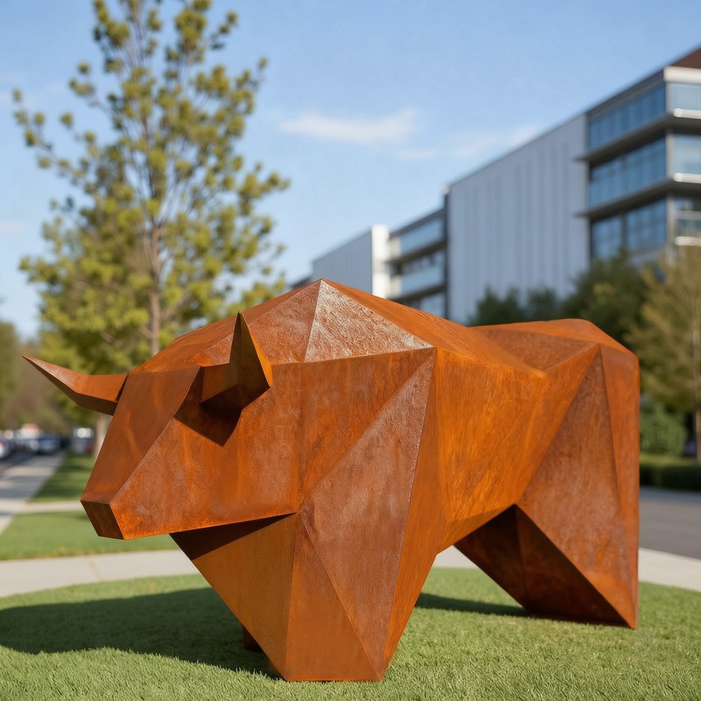 corten steel bull statue