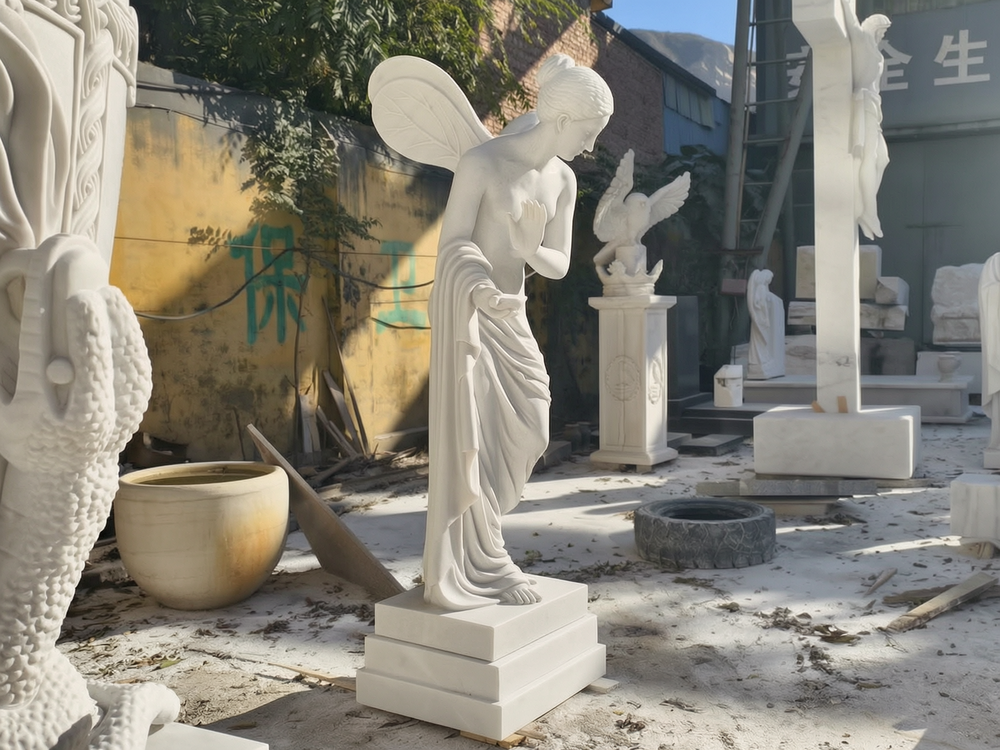 Winged Flower Fairy marble statue