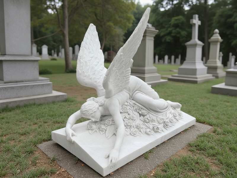 Lying Marble Guardian Angel Statue for Cemetery