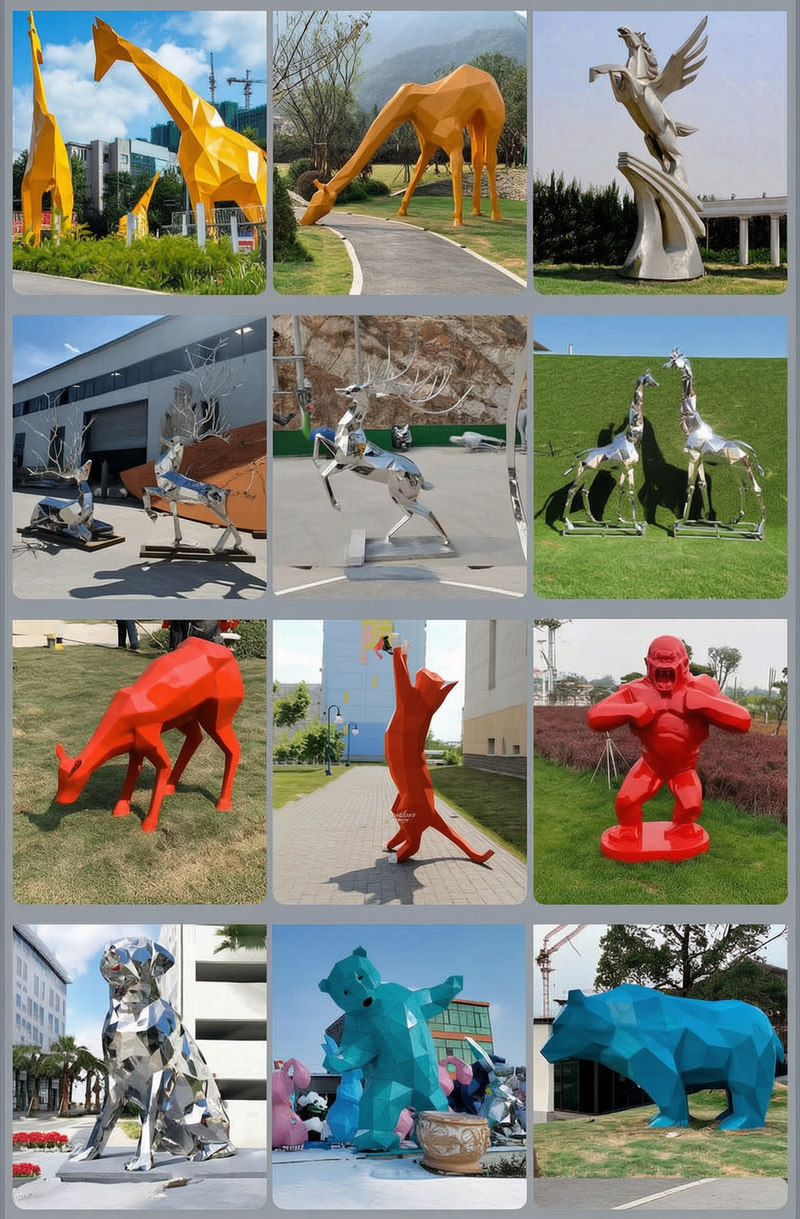stainless steel geometric animal sculptures