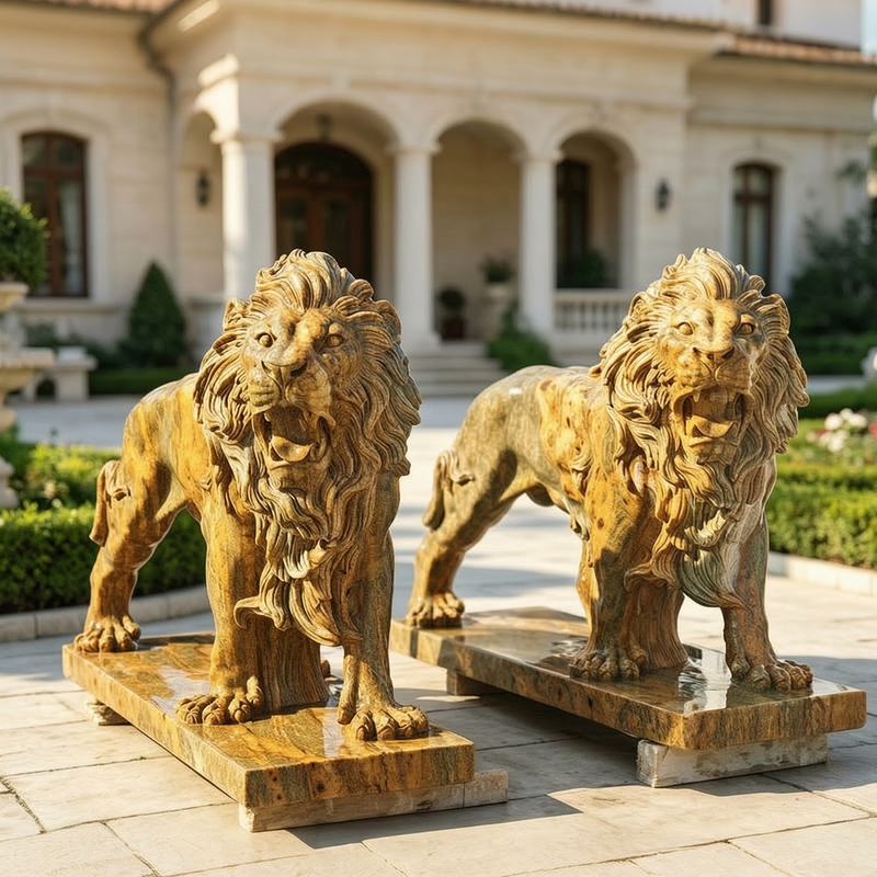 Outdoor Beige Stone Lion Statues for Sale MOKK-444