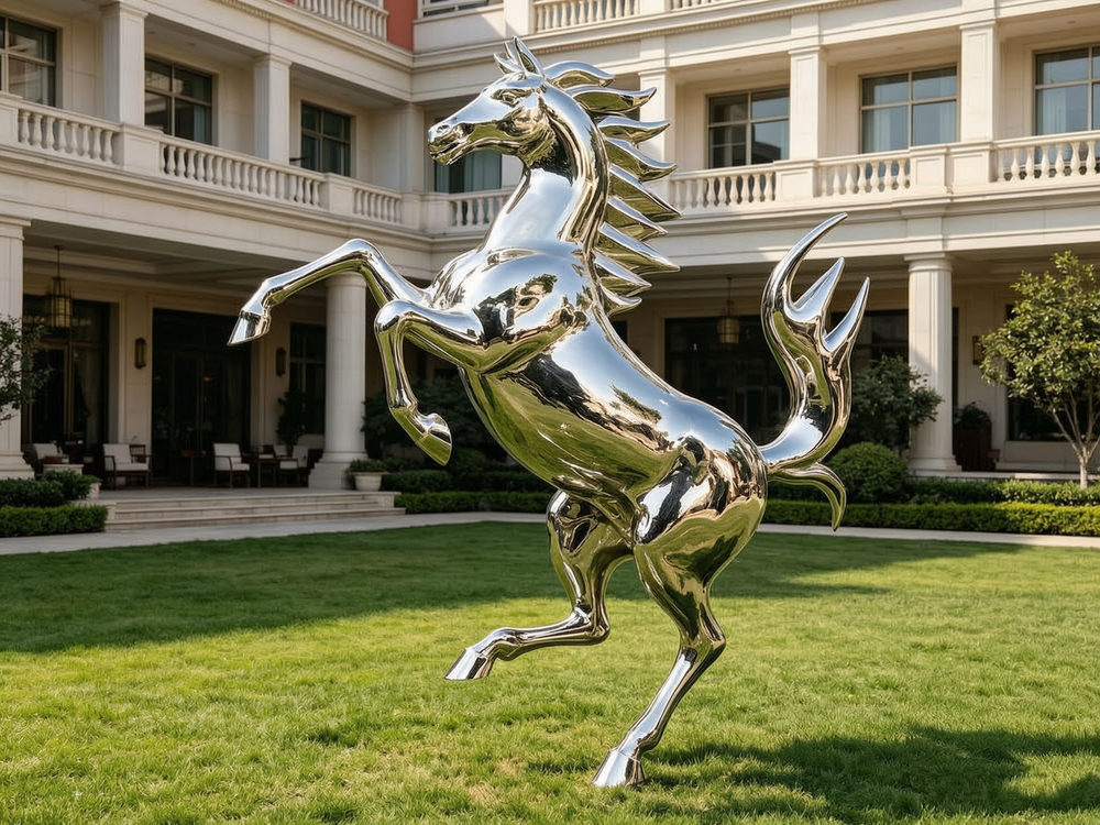 Mirror Polished Ferrari Horse Sculpture