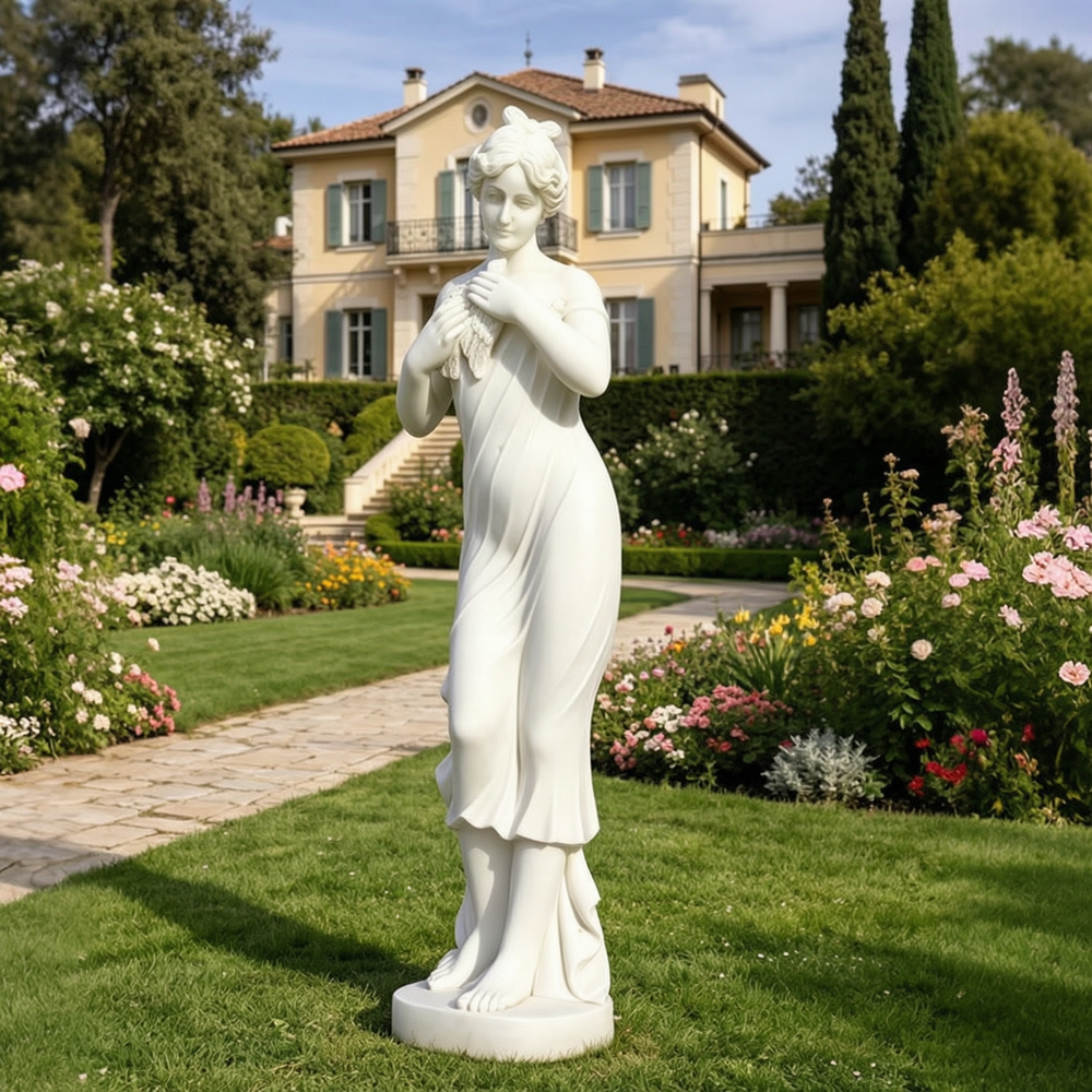 Classical Veiled Woman with a Dove Statue