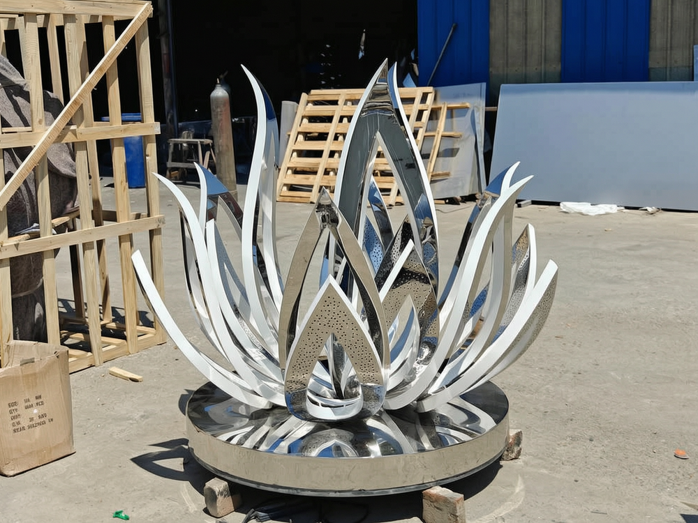 Finished stainless steel lotus sculptures before delivery (3)