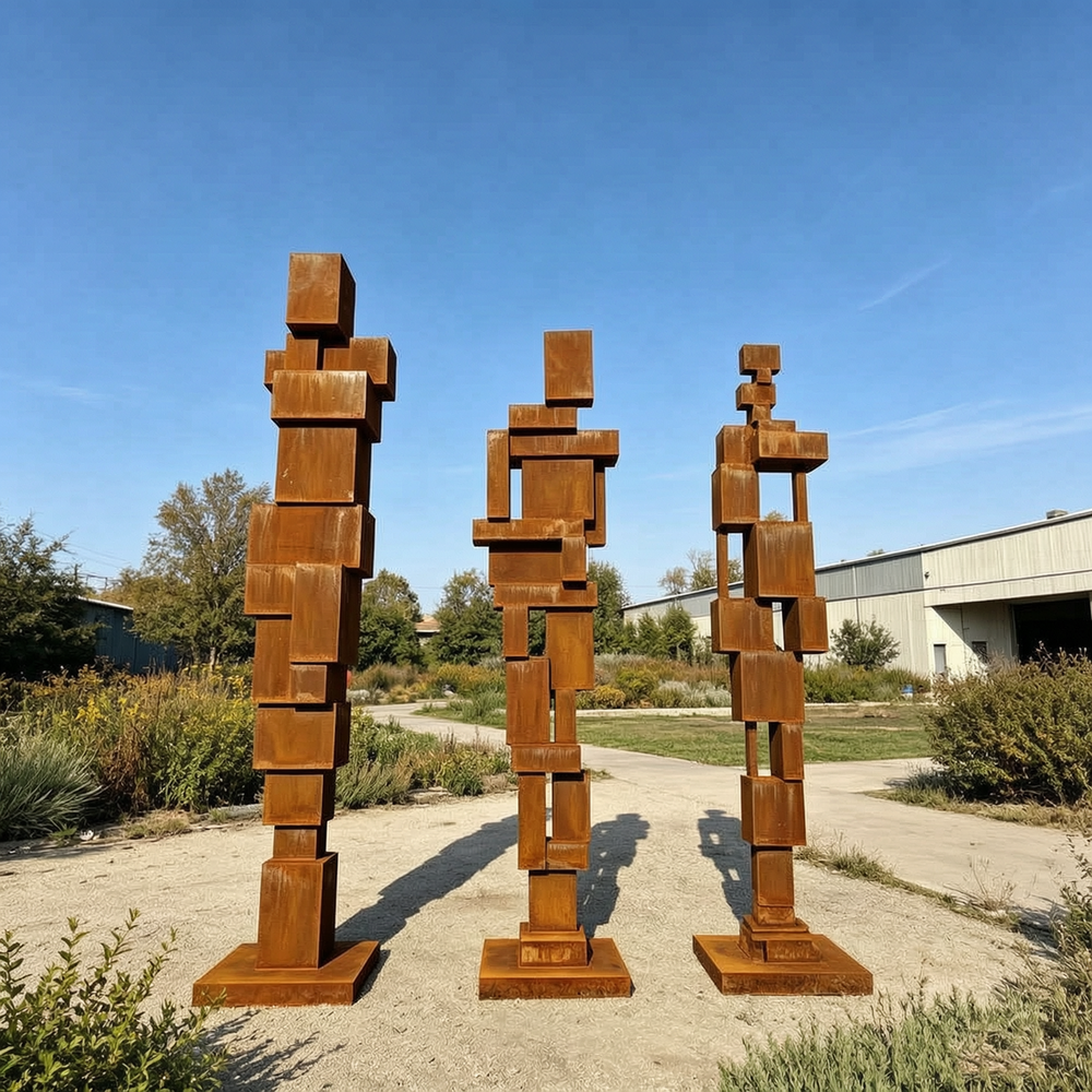 Large Corten Steel Cube Sculpture for Outdoor Landscape Decor SCW-040