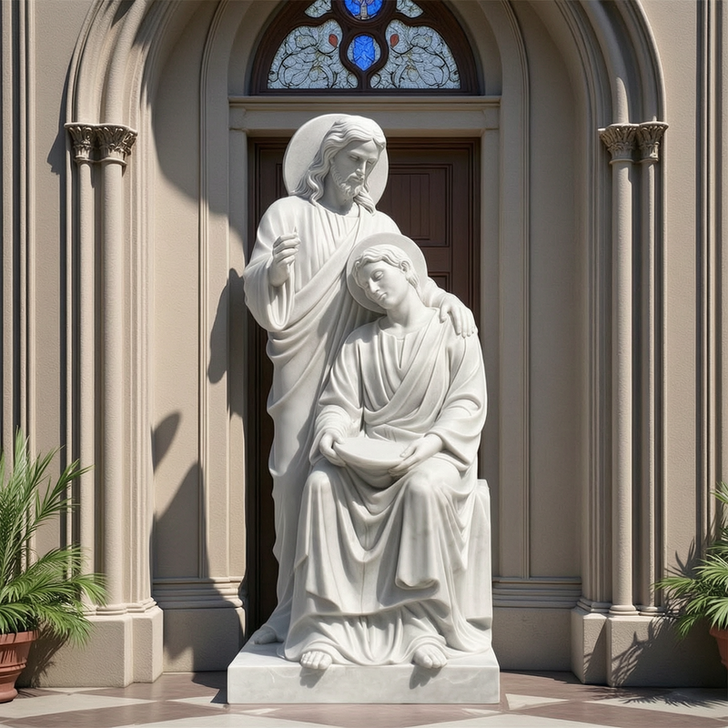 Life-size Christ and Saint John the Evangelist Marble Statue