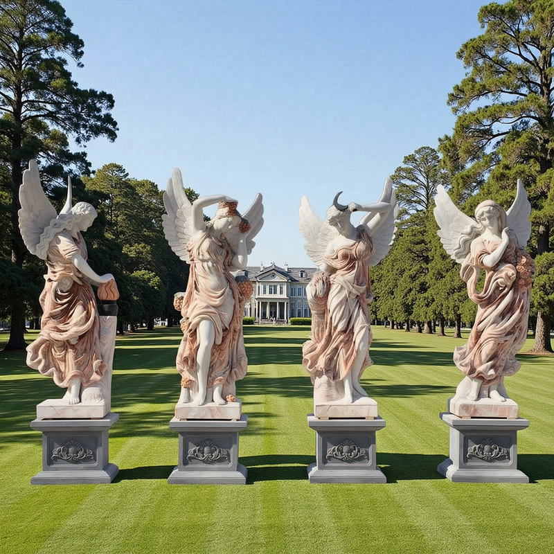Mixed Color Marble Winged Four Seasons Statues MOKK-642