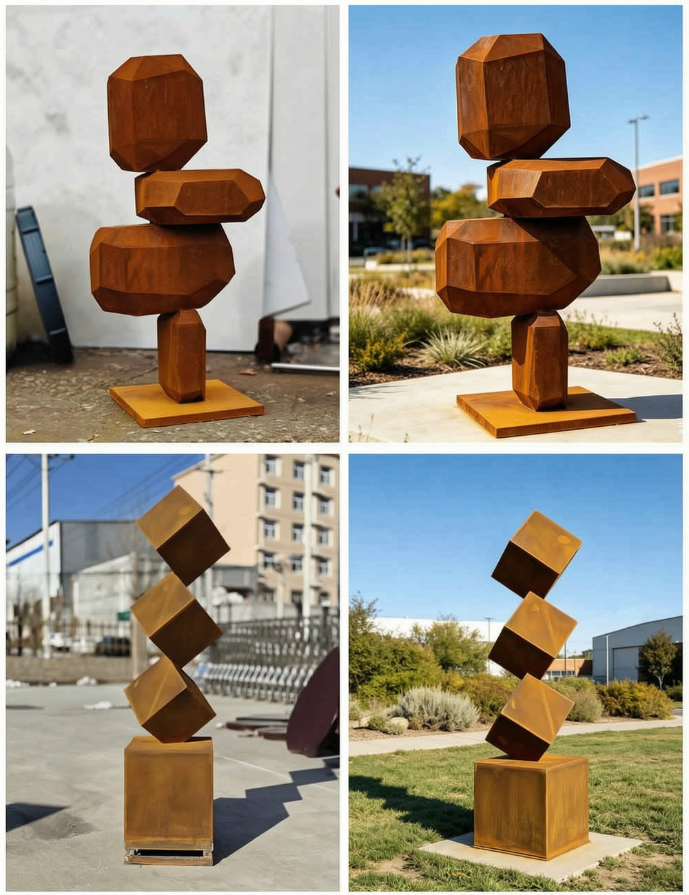 similar corten steel cube sculptures and application