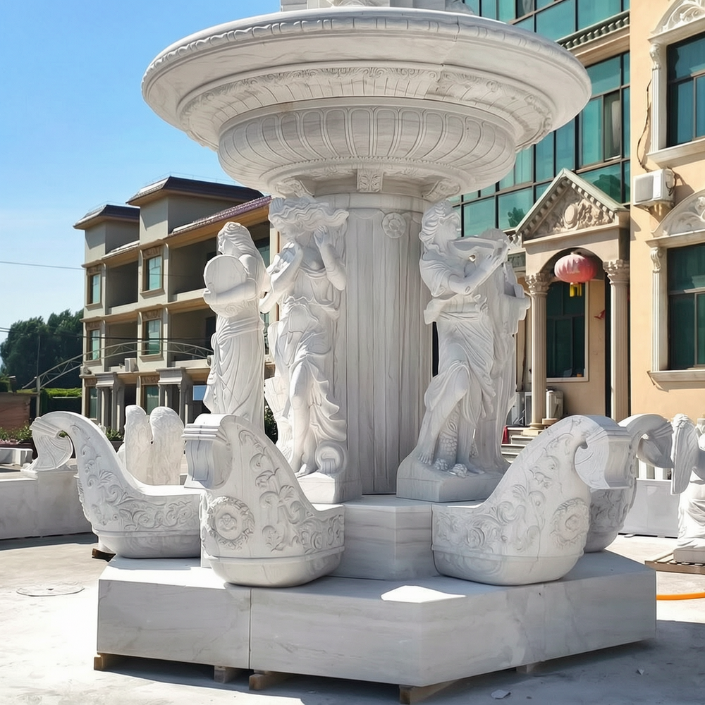 Hand carved marble fountain details
