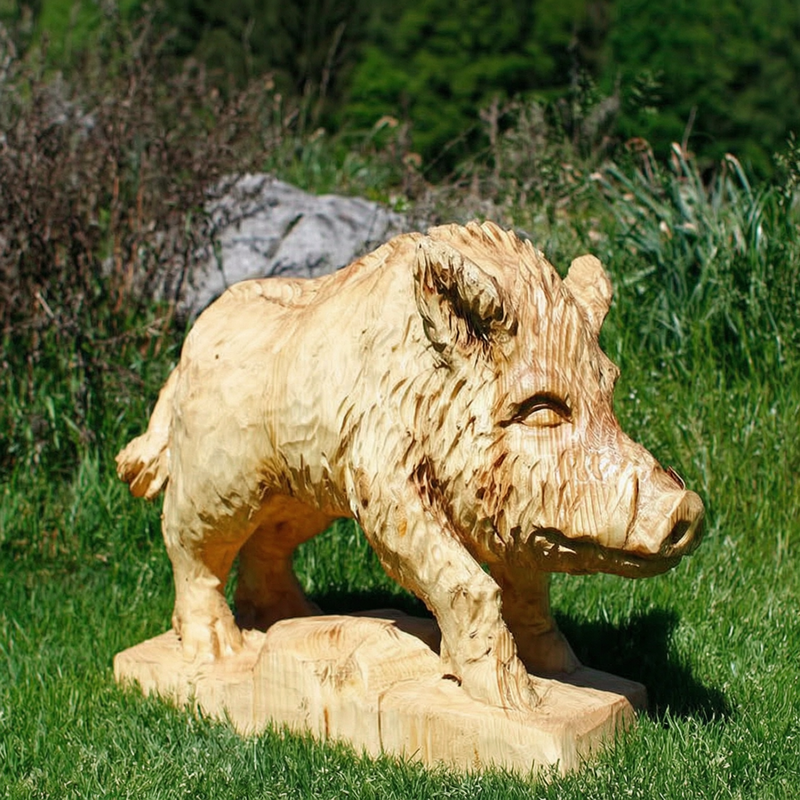 wood boar sculpture