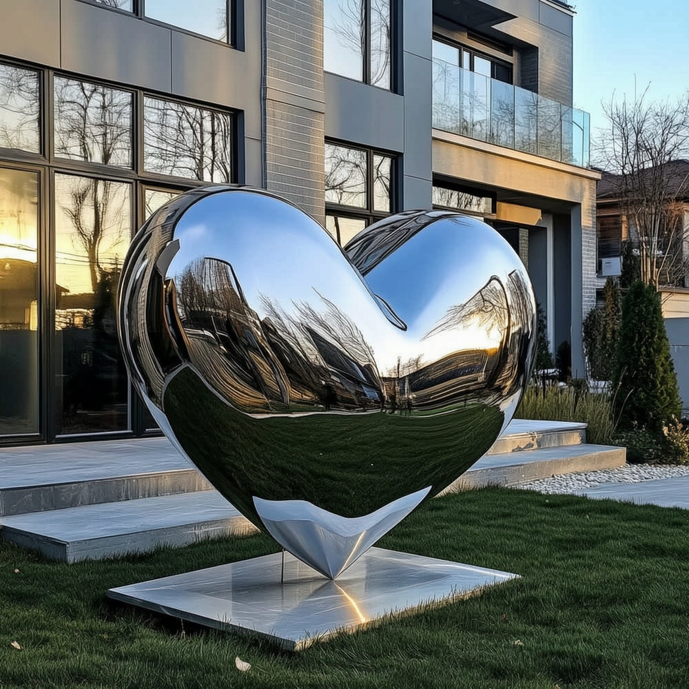 polished stainless steel heart sculpture for courtyard decor