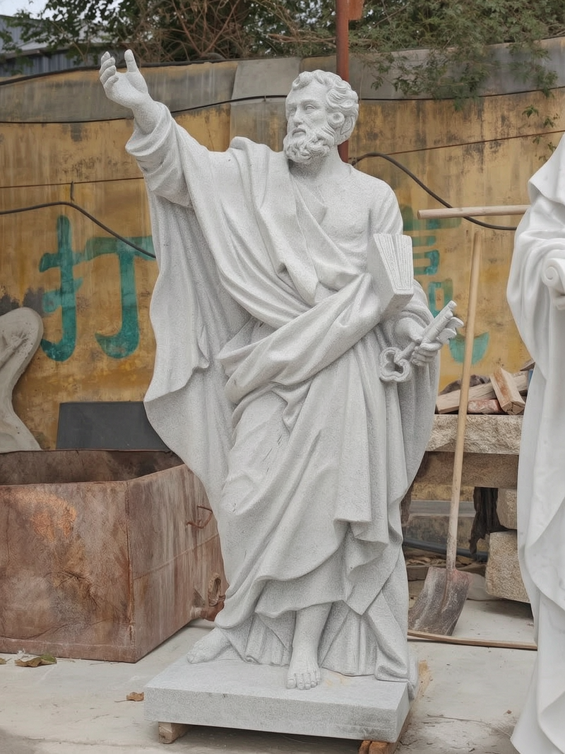 6 feet Gray Marble Saint Peter statue for church