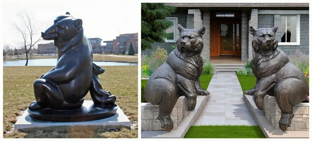 black Abstract Bear Sculpture at the Entrance
