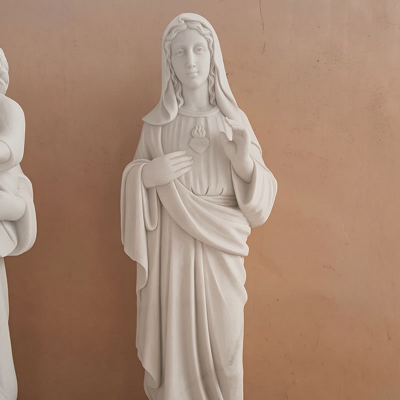 Outdoor Life Size WHITE Marble Immaculate Heart of Mary Statue