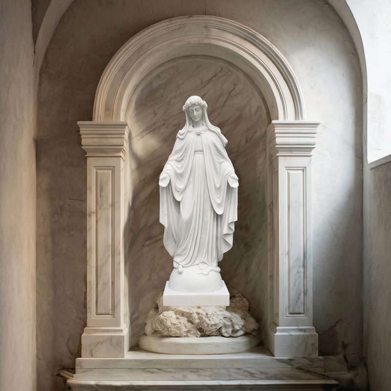 Marble Virgin Mary Statue with Grotto