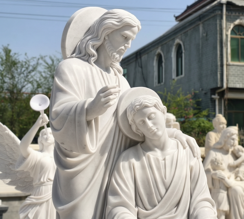 Jesus and Saint John the Evangelist statue details