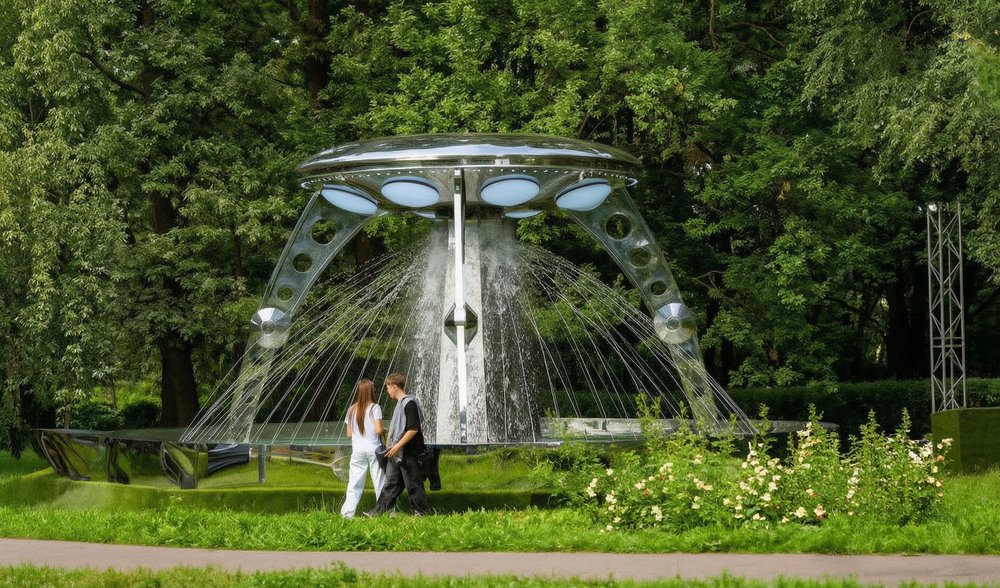 Stainless steel spaceship sculpture for park project