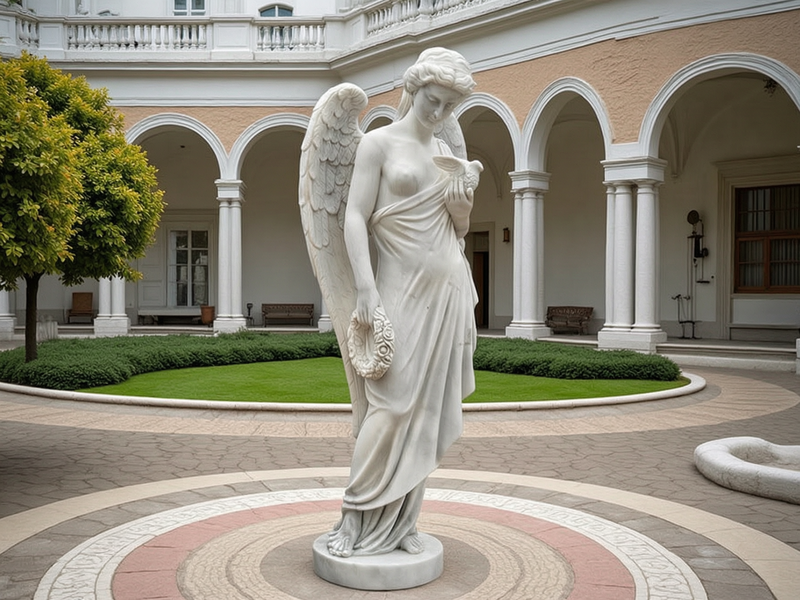 6 Feet Marble Angel Holding a Dove of Peace Sculpture MSAS-06
