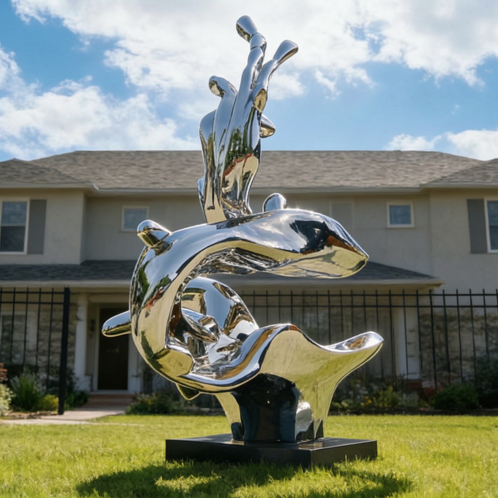 Modern Abstract Metal Wave Sculpture for Real Estate SSA-089
