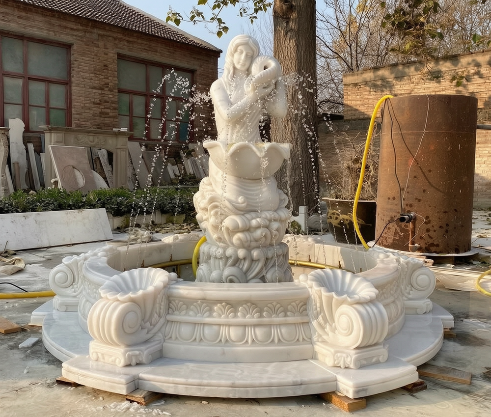 Seashell Girl and Waves Sculpture Fountain