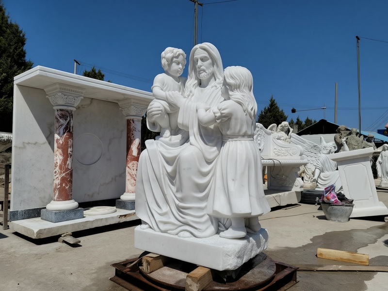 Life Size marble Jesus with Children Statue for Church