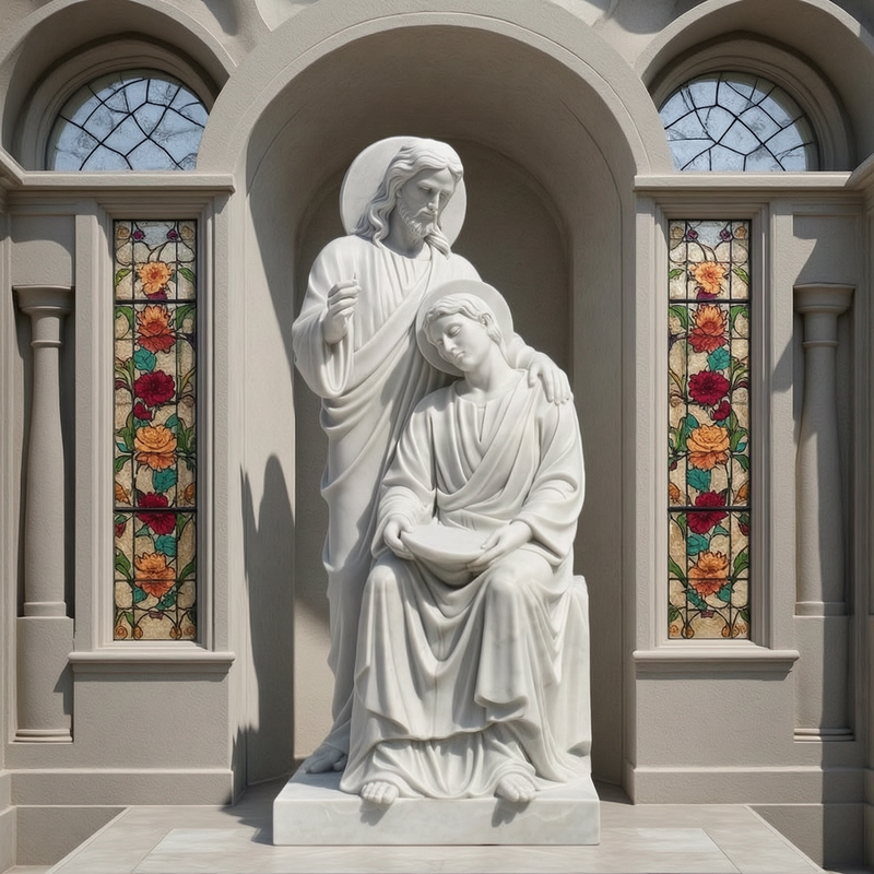 Life size Christ and Saint John the Evangelist marble statue for church