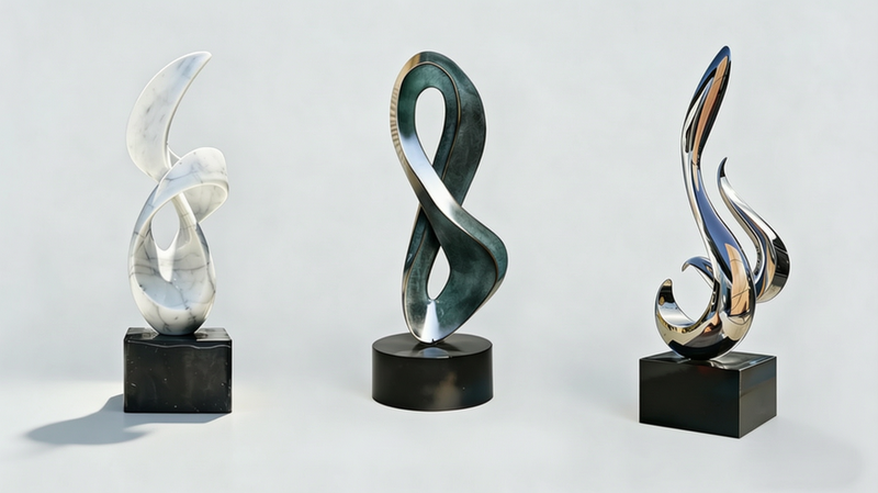 abstract sculptures made of different materials