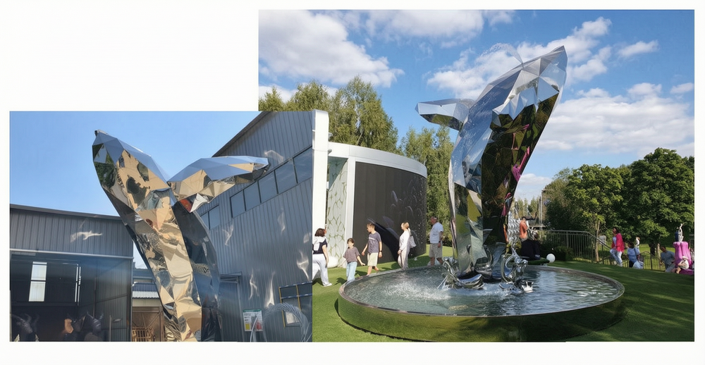 large stainless steel geometric whale sculpture for park project
