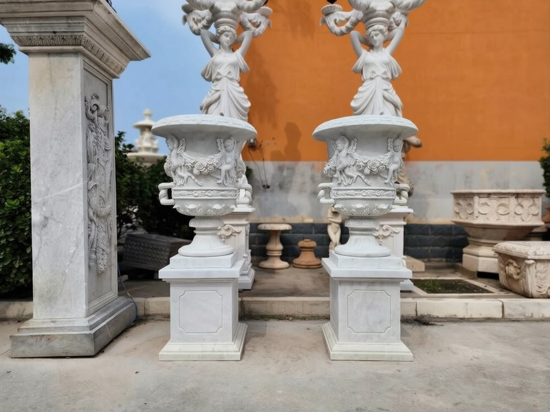 Hand-carved marble planters for garden