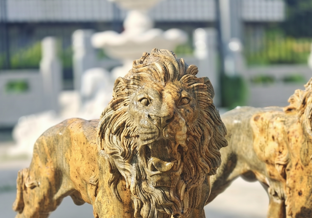 Beige Stone Lion Statue details