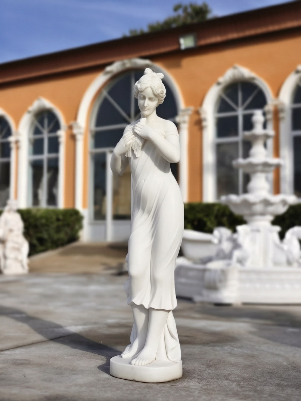 marble Classical Veiled Woman with a Bird Statue