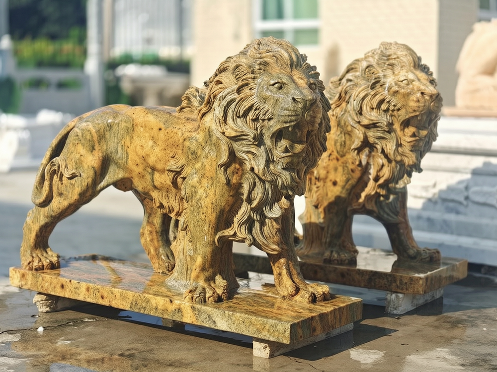 Outdoor Beige Stone Lion Statue