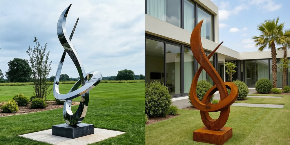 stainless steel sculpture Vs corten Steel sculpture