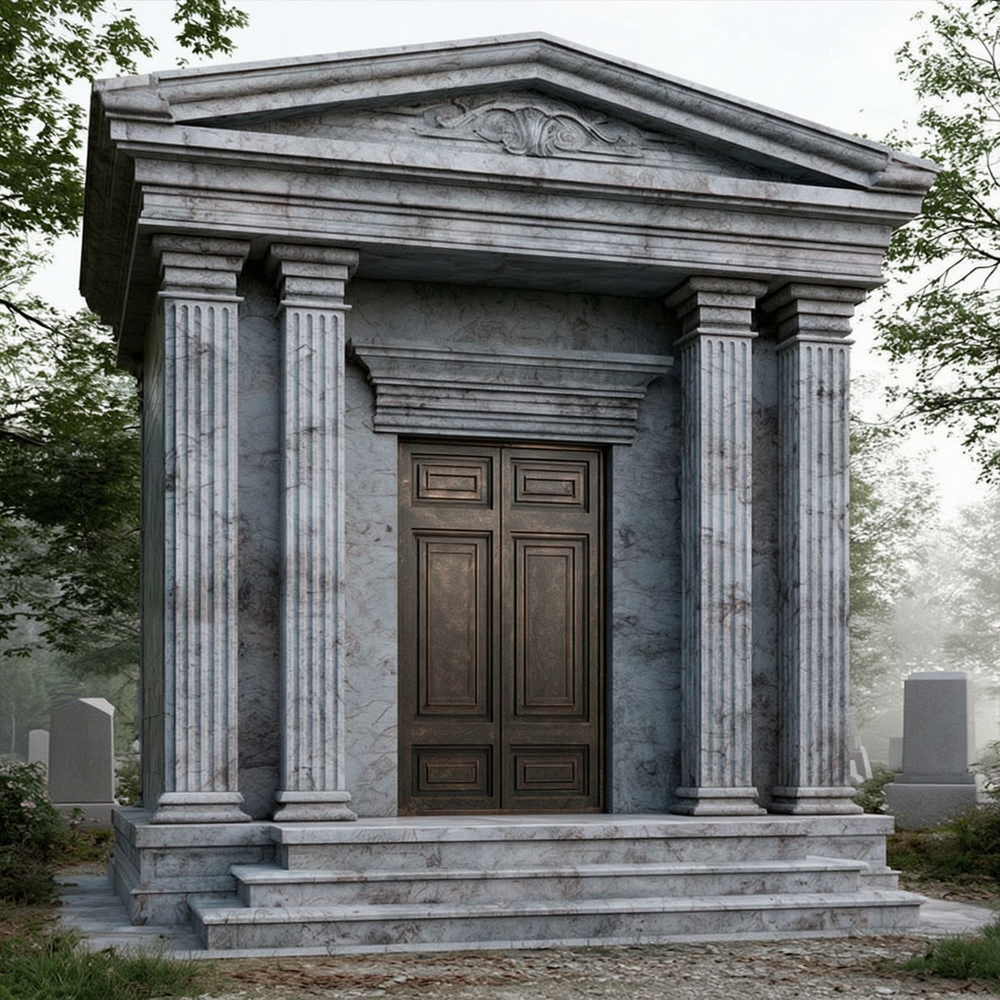 Marble Mausoleum with Bronze Doors for Cemetery