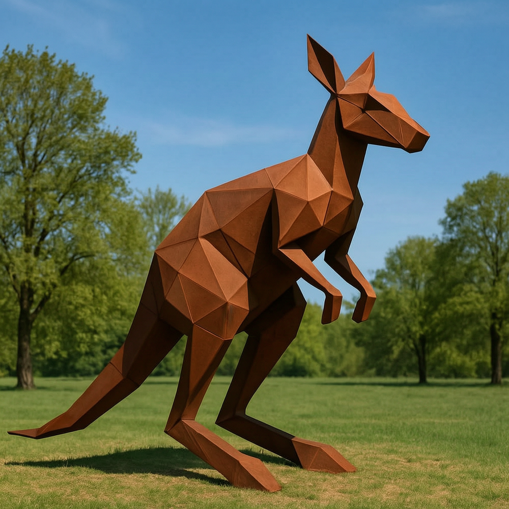 large corten steel kangaroo sculpture