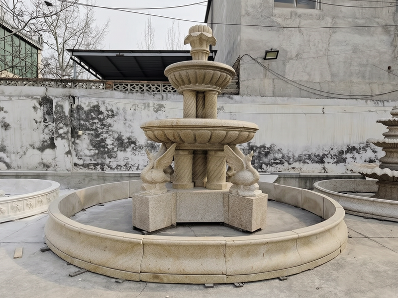 Outdoor Marble Fountains with Swan Statues