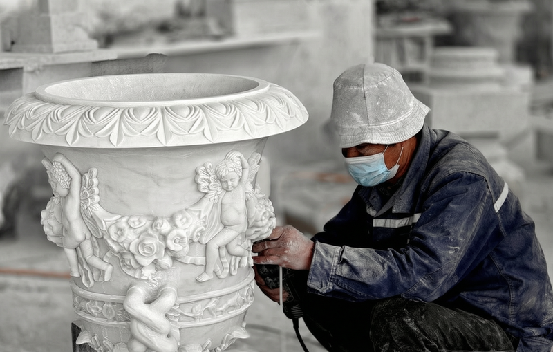 youfine artist hand carved marble planter