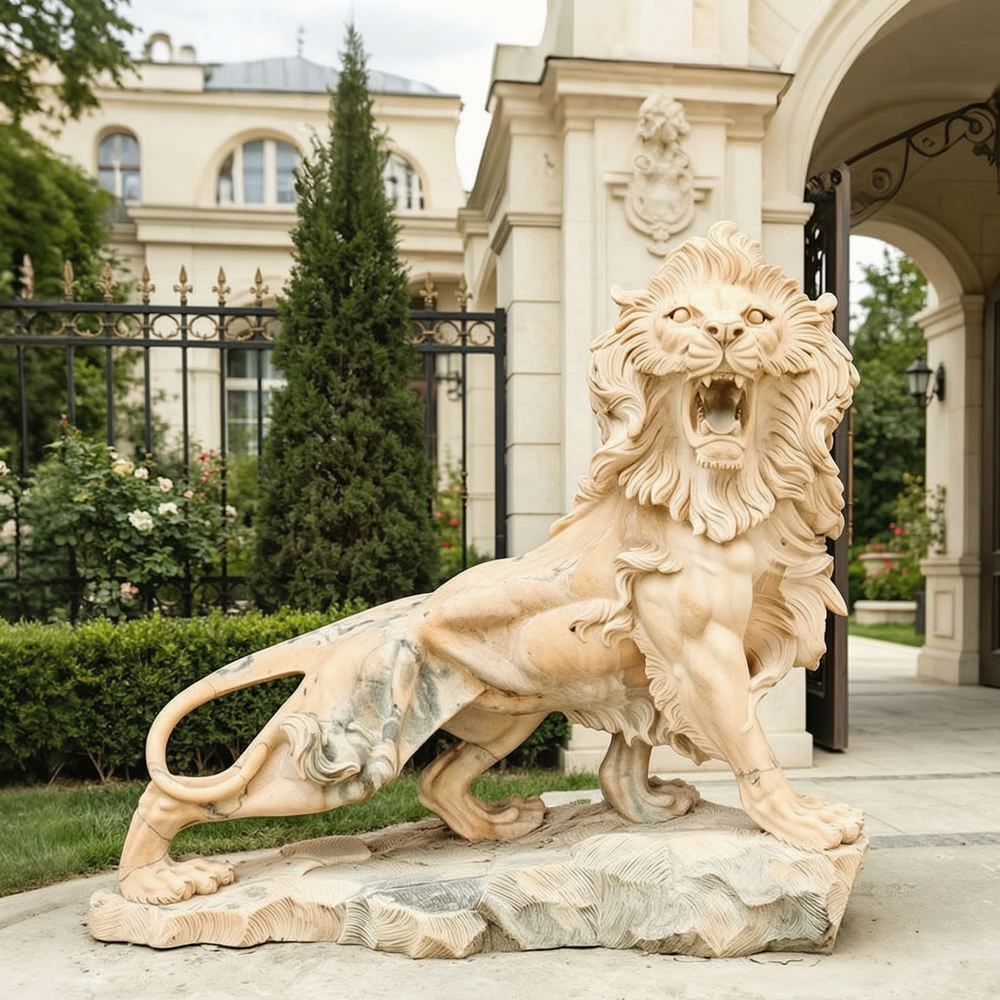 Guardian Roaring Lion Statue for Estate Entrance Decor