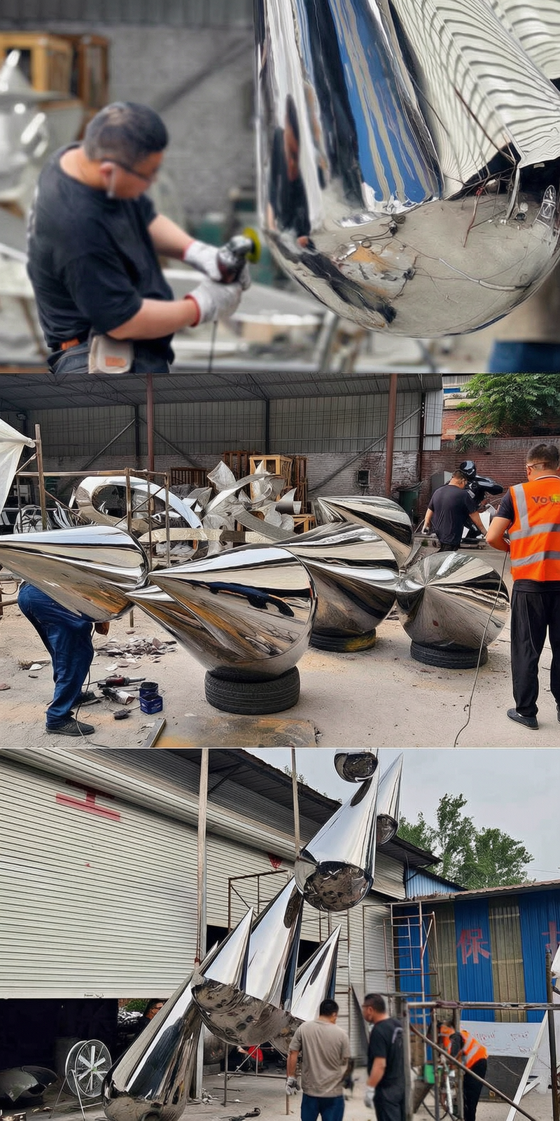 stainless steel water drop sculpture fabrication