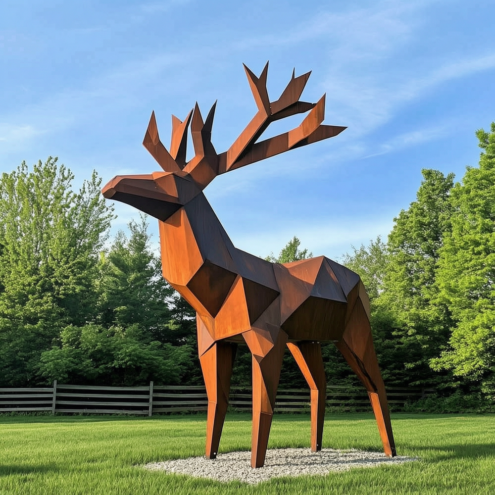 decorative life size corten steel deer sculpture