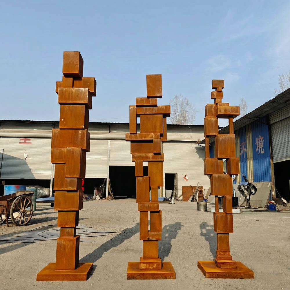 finished large corten steel cube sculpture at YouFine Factory
